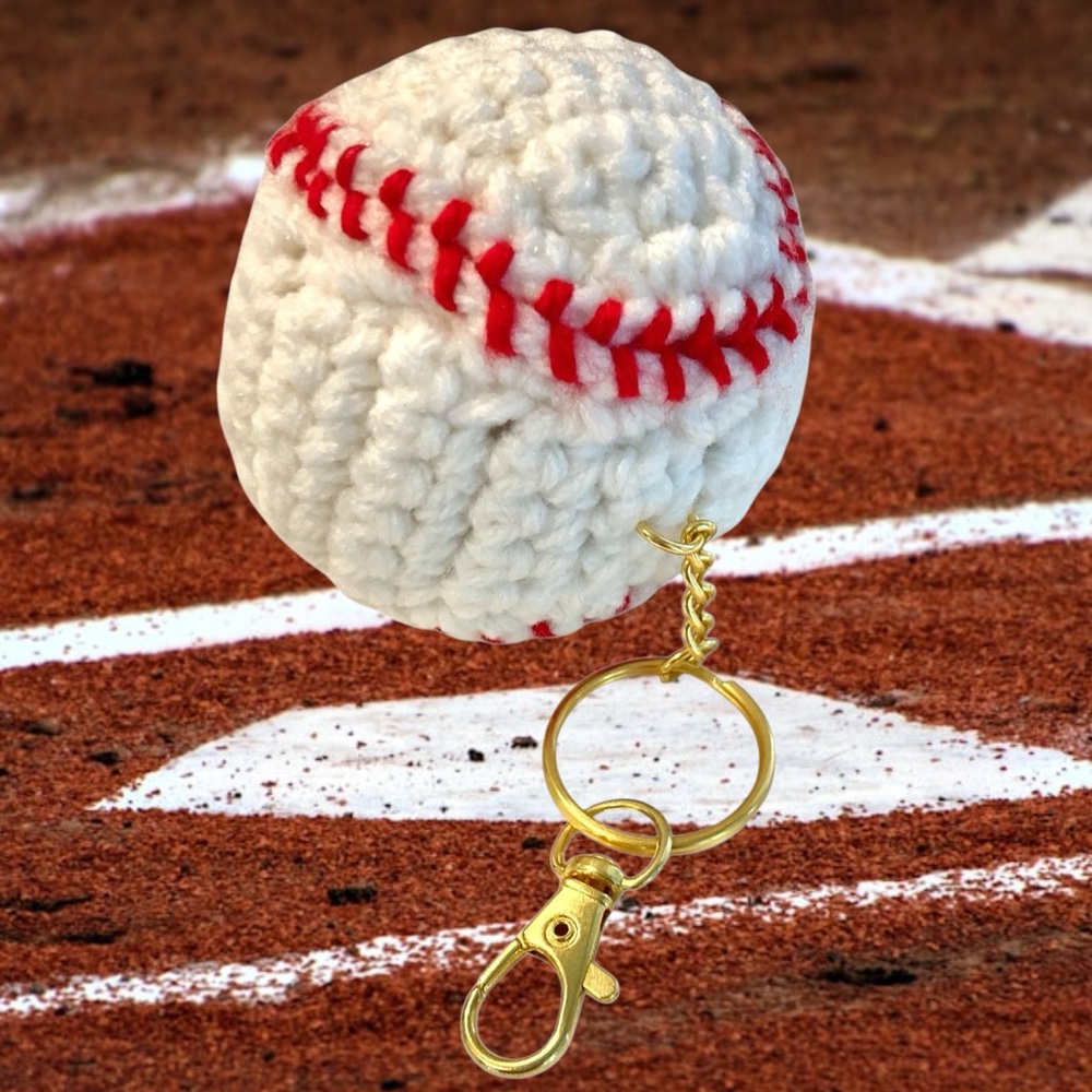 Hand Crafted BASEBALL Keychain Bag Charm crochet handmade made to order